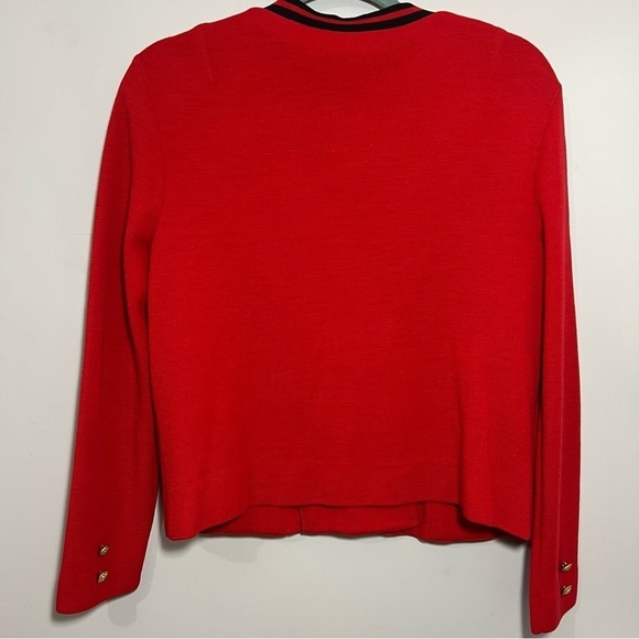 Vintage red double breasted knit cardigan wool sweater Medium preppy military - Picture 7 of 11